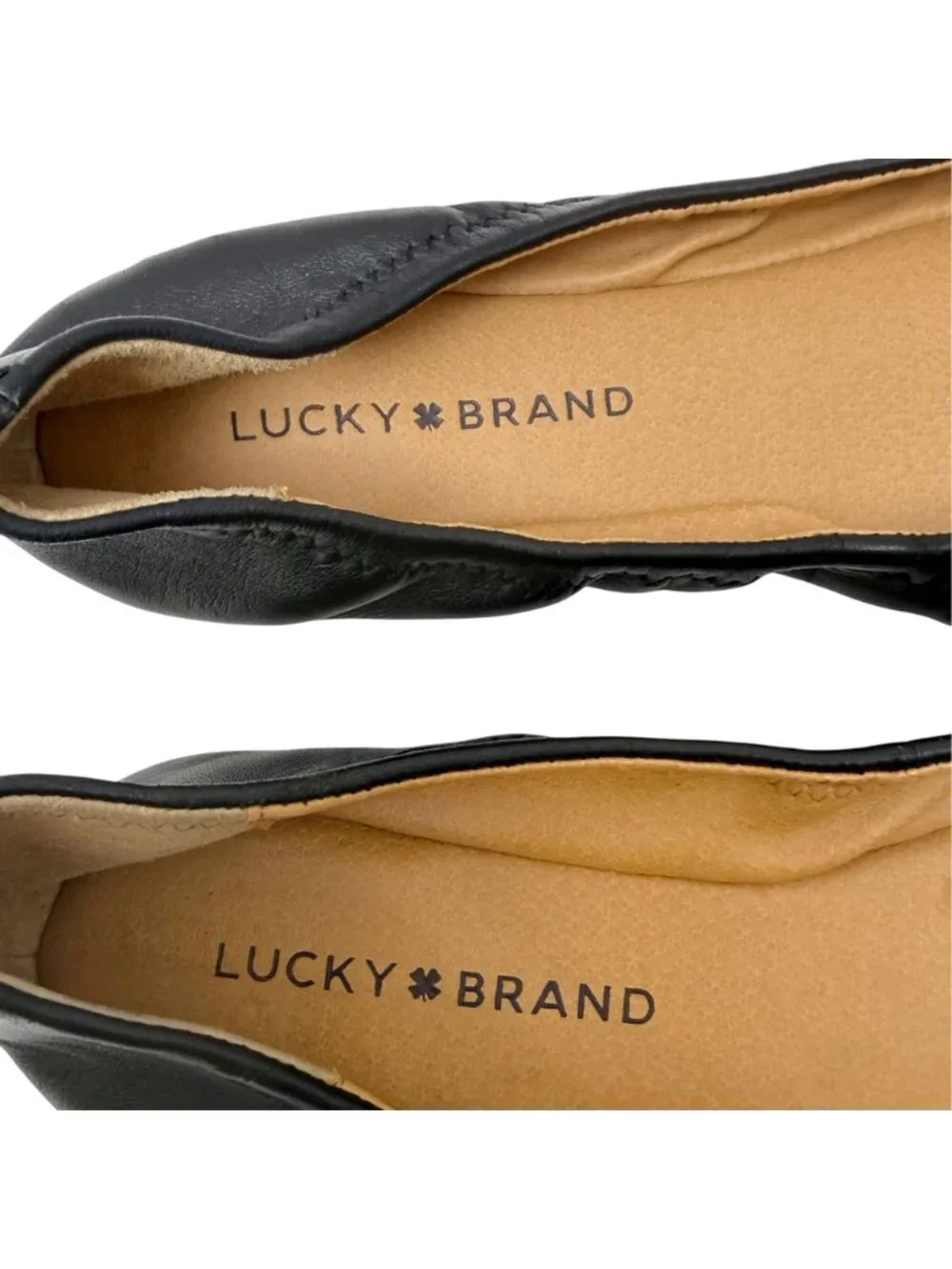 Lucky Brand Ballet Flats 7.5 Wide Black Leather Round Toe Womens Emmie Shoes